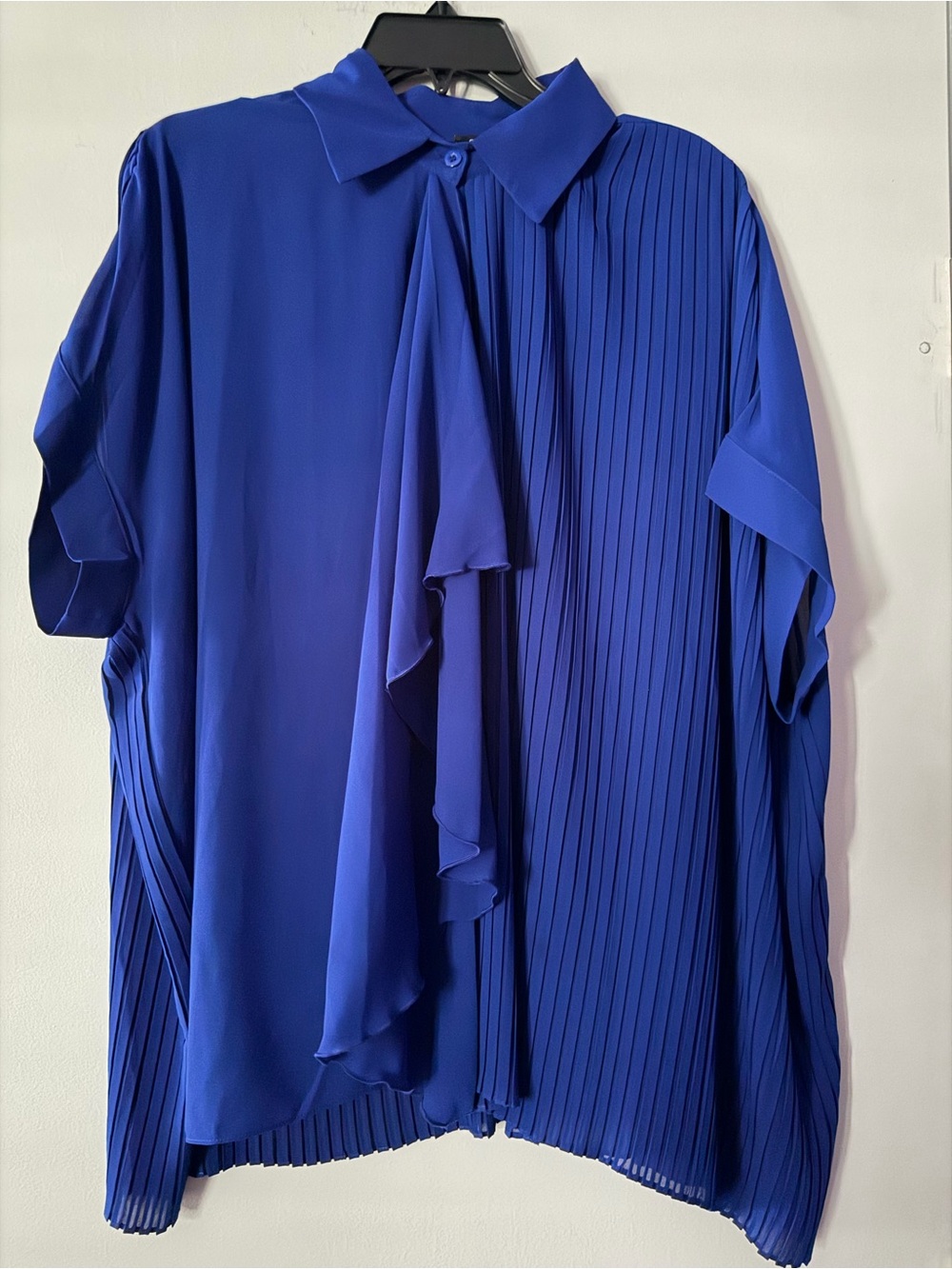 Royal Blue Pleated Tie-Neck Women's Blouse
